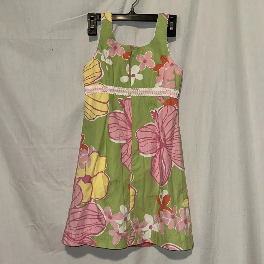 Lilly Pulitzer Green Floral Cotton Dress Size 7 Kids - Picture 2 of 5